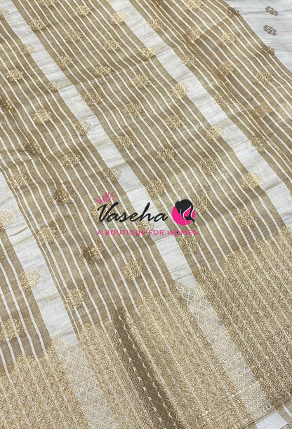 Semi Tussar Silk Saree | Cream  Shade |VVSTS057