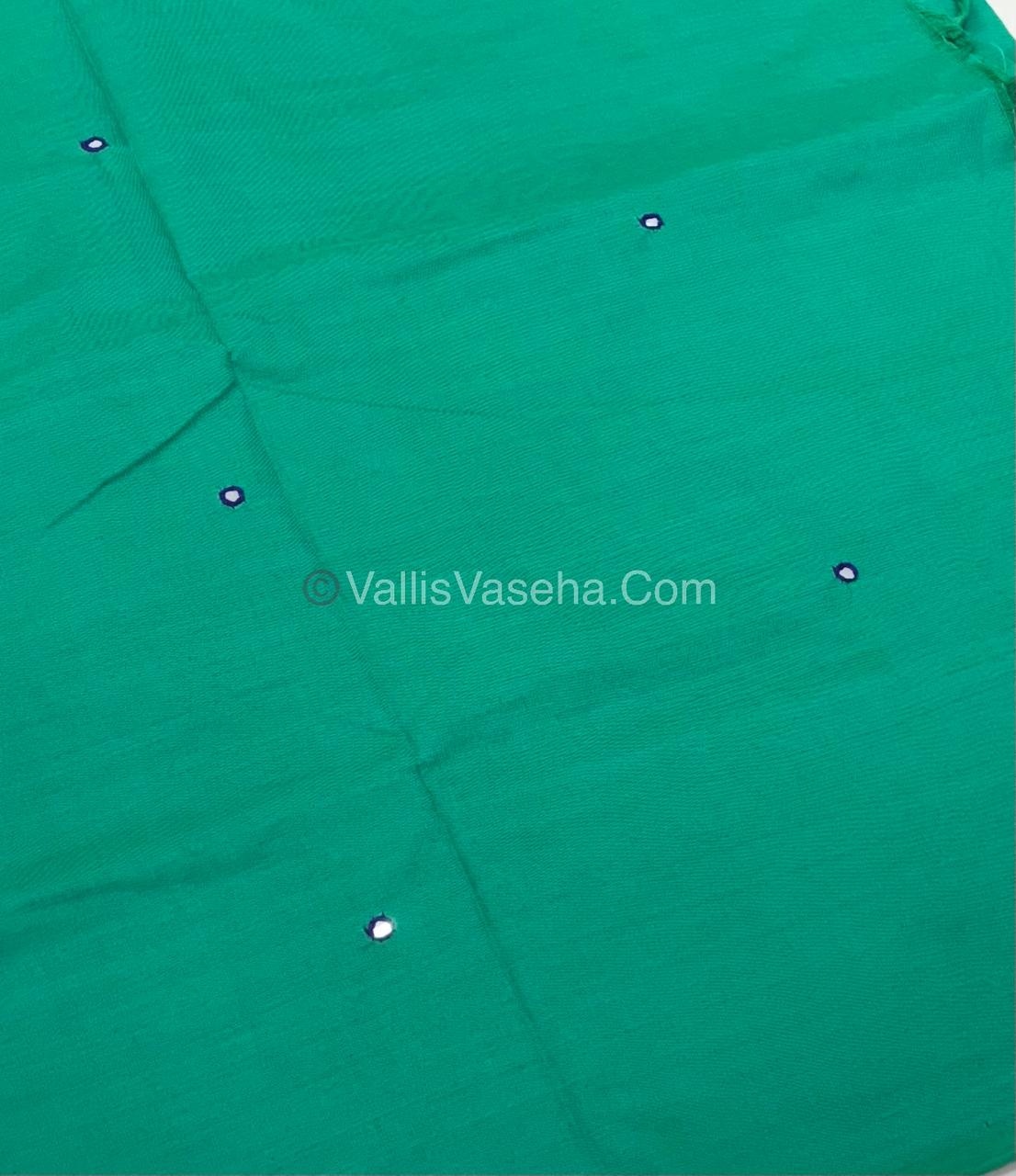 Poly Silk Mixed Cotton - Mirror Work Embroidery - Green with Violetish Blue- VVPCM001