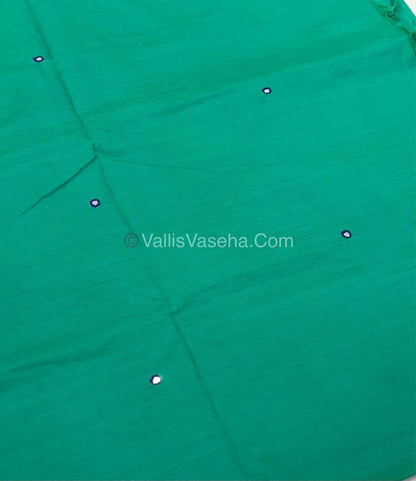 Poly Silk Mixed Cotton - Mirror Work Embroidery - Green with Violetish Blue- VVPCM001