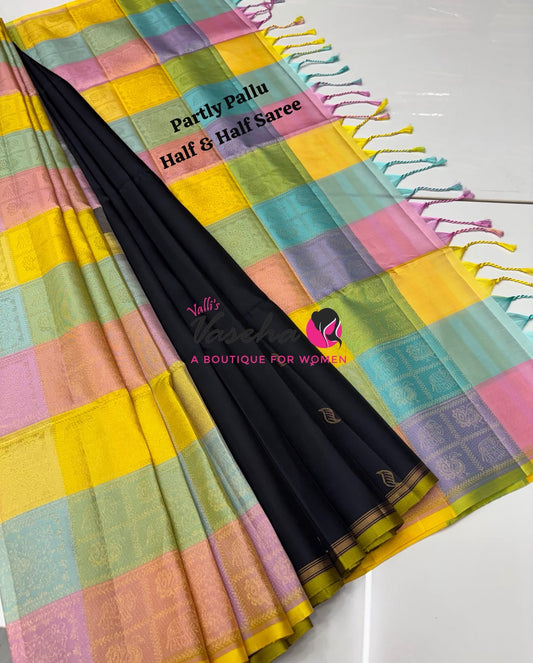 Pure Soft Silk Saree - Partly Pallu -  Half & Half Saree - VVPSS088