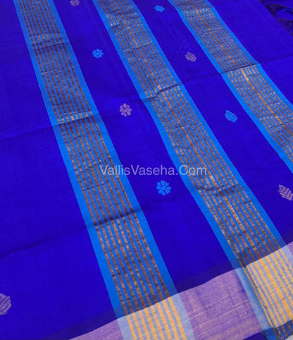 Semi Silk Cotton Saree - Blue & Blue Combo - VVSSC001