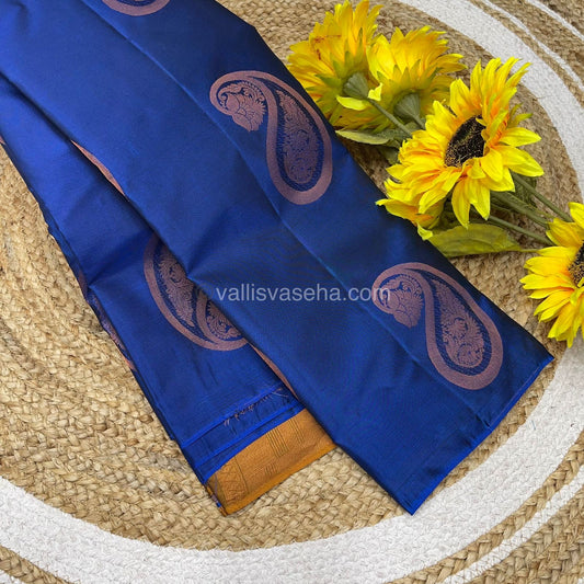 Half Mixed - Pure Soft Silk Saree - Light Weight - Blue with Mustard Yellow shade - VVPSS026