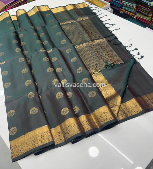 Pure Soft Silk Saree - Kanchi Border - Double Tone Green Shade - VVPSS046