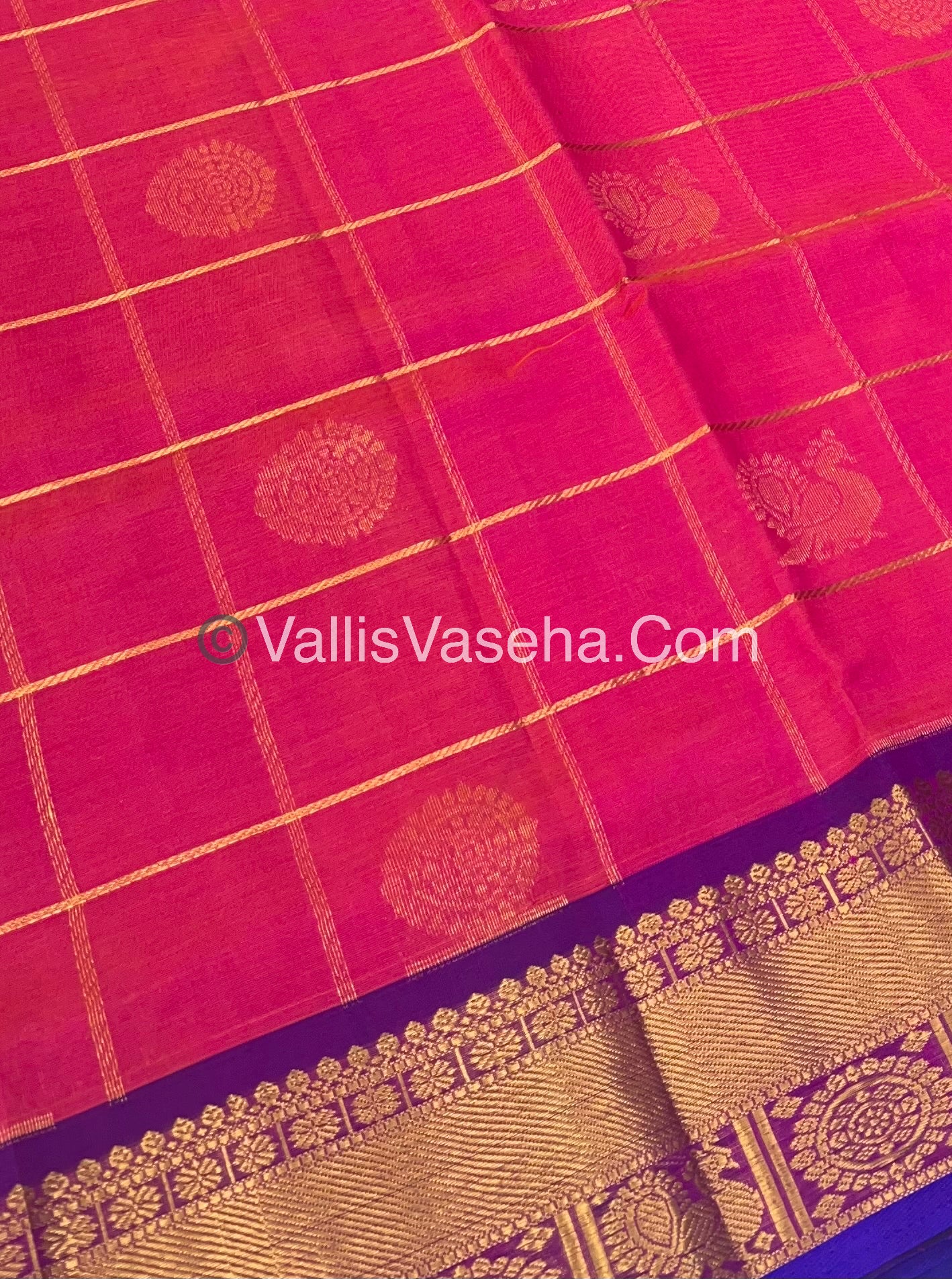Pure Silk Cotton Saree - Mayil & Chakkaram Design - Double Tone  pink with Blue - VVMC001