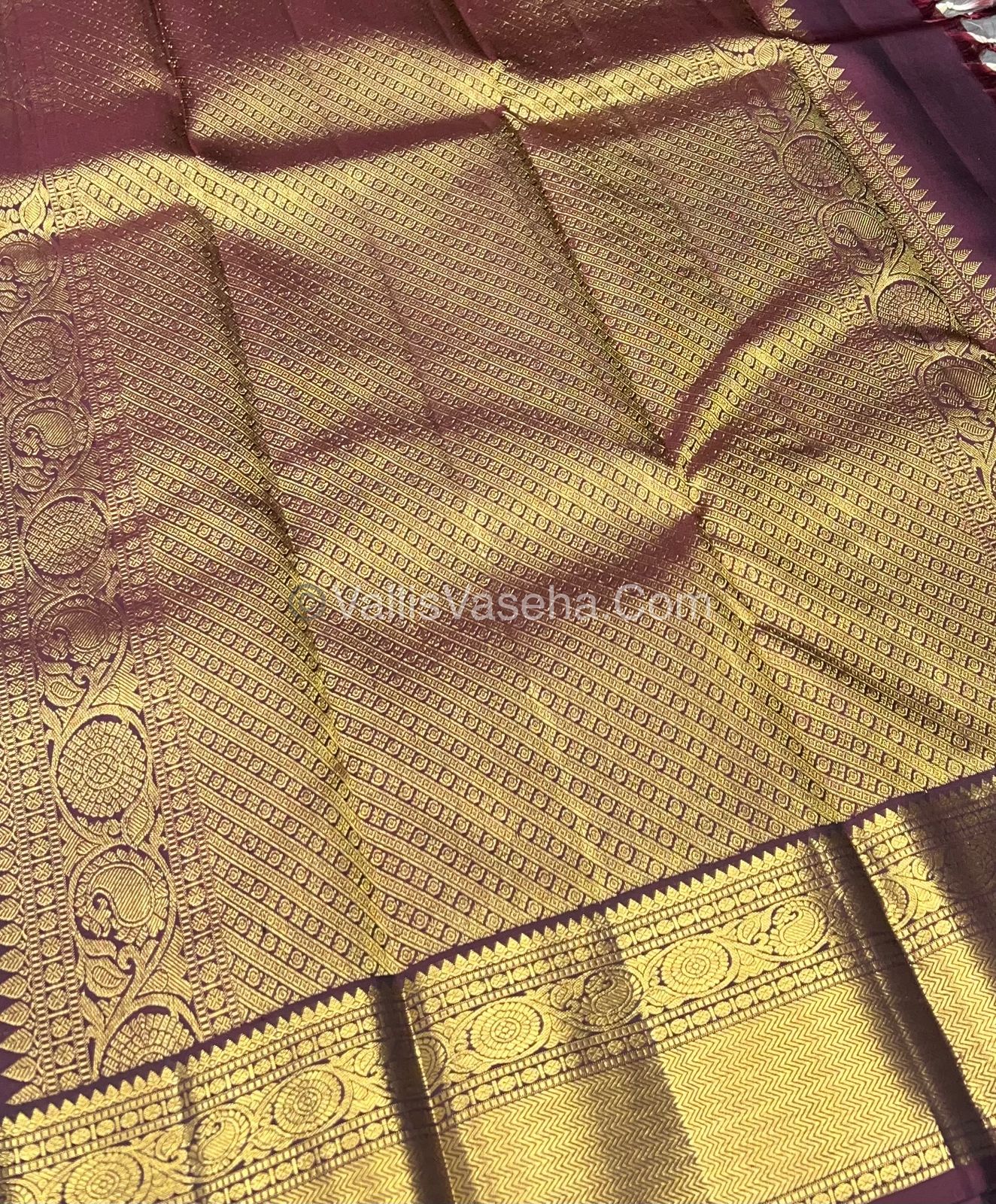 Pure Kanchipuram Silk Saree - Grey With Merun - VVPS011