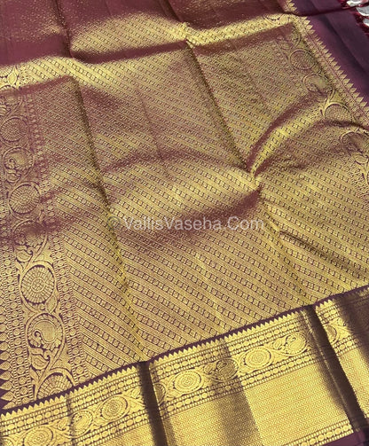 Pure Kanchipuram Silk Saree - Grey With Merun - VVPS011
