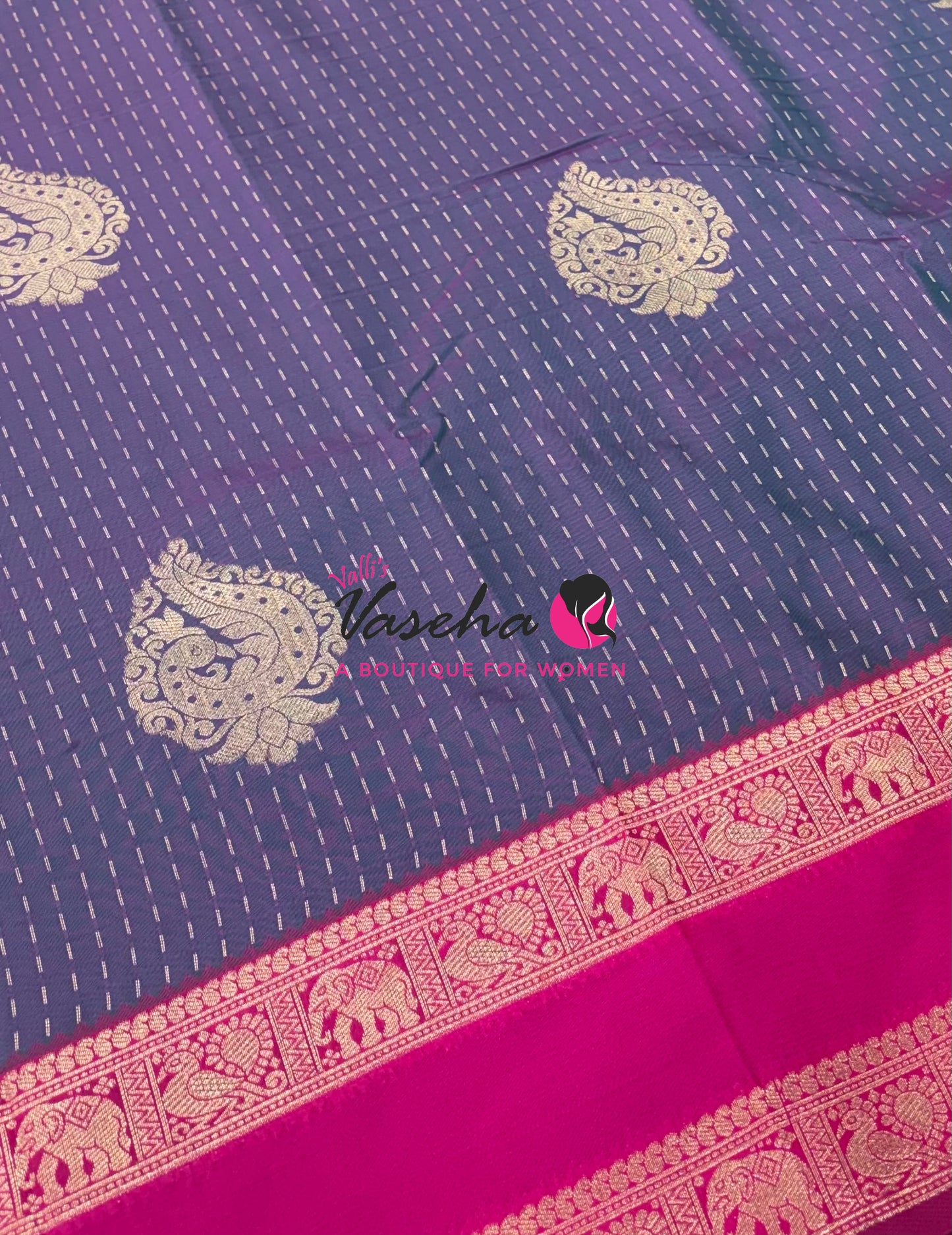Semi Soft Silk - Greyish Blue With Pink - VVSSS038