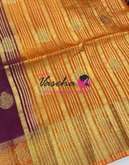 Semi Jute Silk Saree - Wine With Orange Shade- VVSJS002