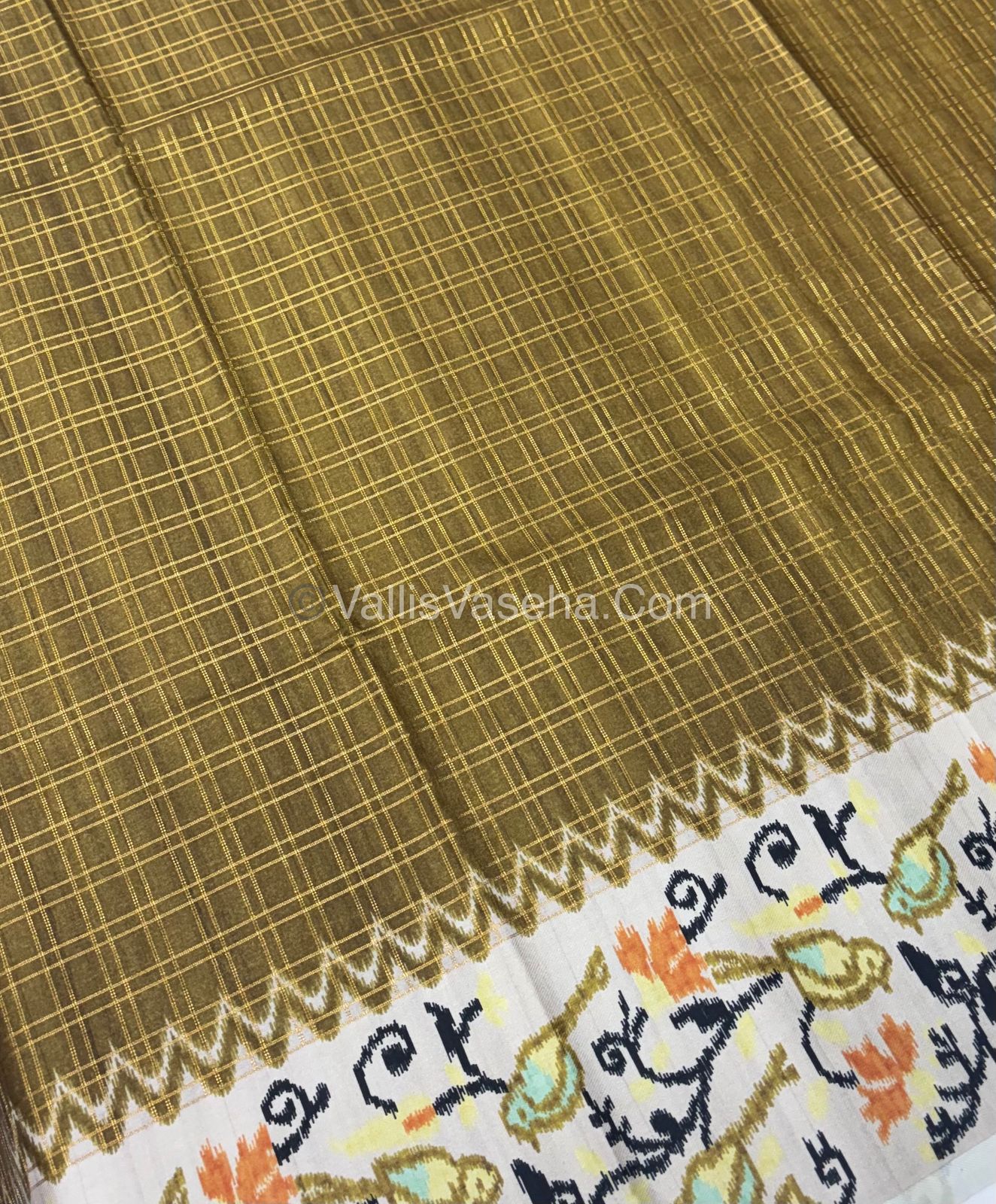 Semi Tussar Silk - Mehendi Green  With Cream Shade  - VVSTS039