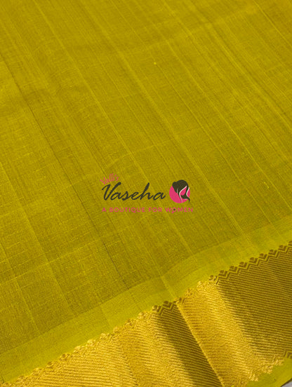 Pure Silk Cotton Saree - Mayil & Chakkaram Design - Purple With Yellow Green Shade -VVMC002