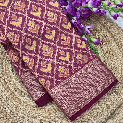 Semi Tussar Silk Saree - Ikkat / Pochampally Design - Maroon Shade - VVSTS033