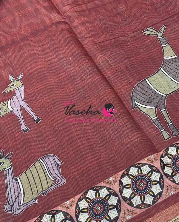Semi Chanderi Saree - Maroon Shade - VVSCS008