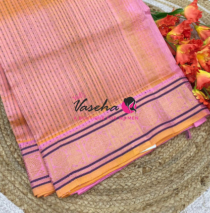 Pure Silk Cotton Saree - peach With Pink Shade - Lakshadeepam Design - VVPLD001