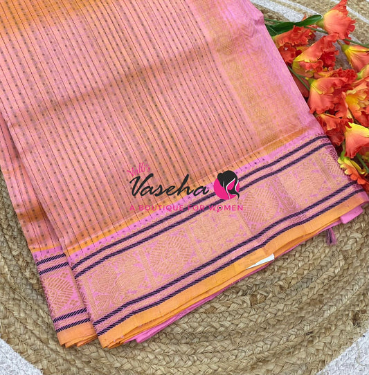 Pure Silk Cotton Saree - Light peach With Pink Shade - Lakshadeepam Design - VVPLD001