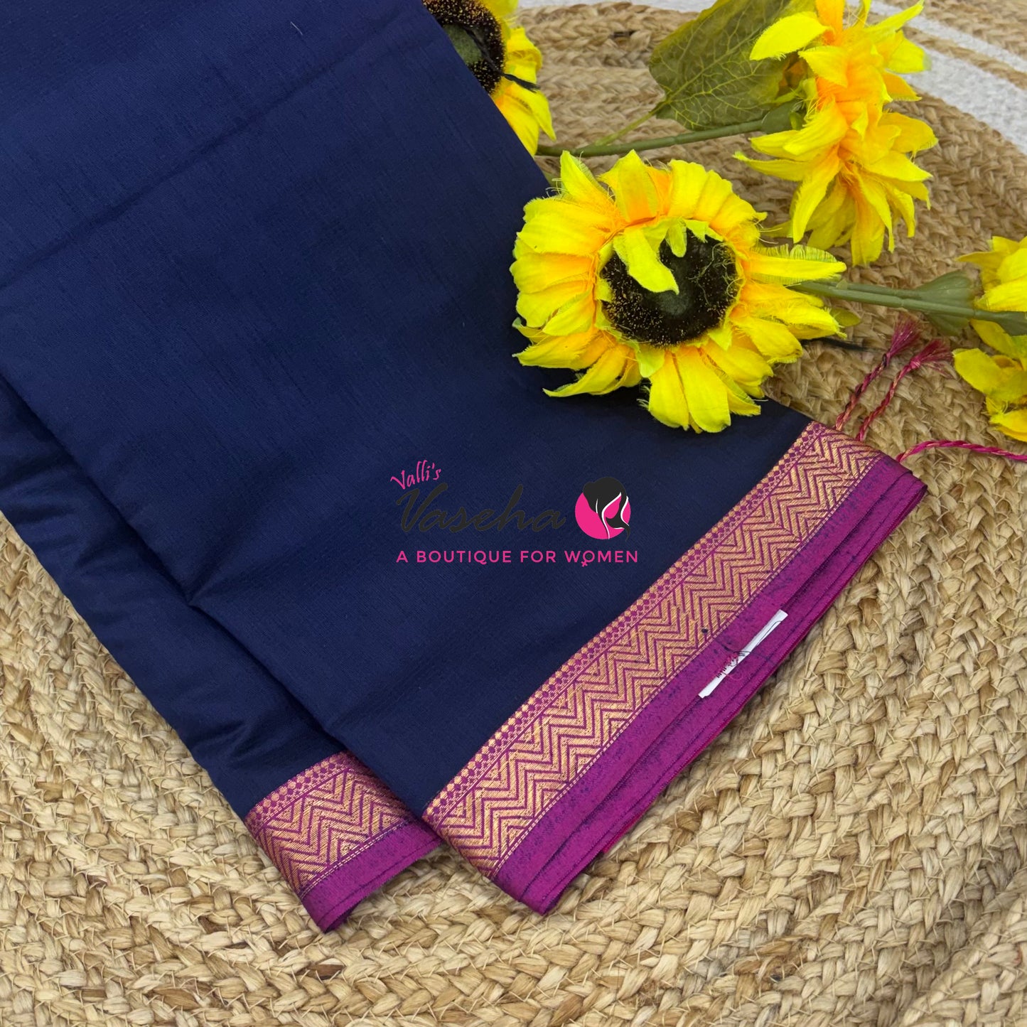 Fancy Mixed Cotton - Navy Blue With Pink  Shade - VVFMC005
