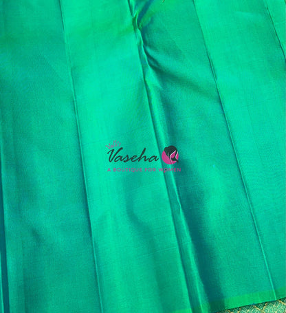 Pure Kanchipuram Silk Saree - Border Less  - Rexona Green Shade  - VVPS063