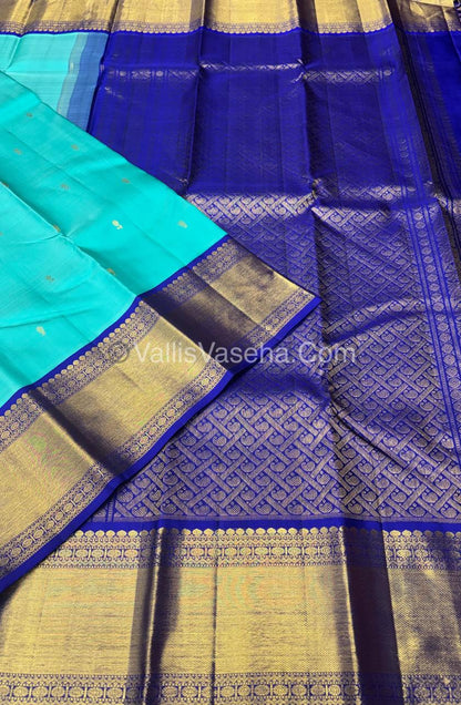 Pure Vintage Korvai Kanchipuram Silk Saree - Blue & Blue Combo - VVPS032