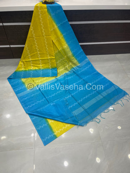 Bhagalpuri Silk - Yellow With Blue- VVBS007