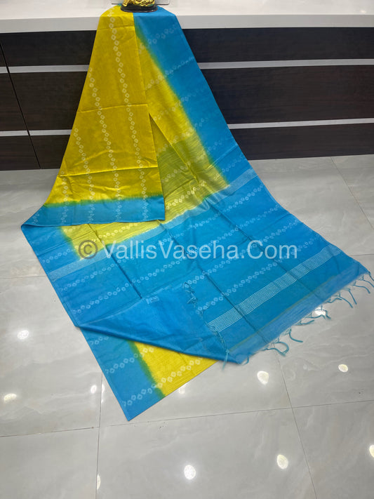 Bhagalpuri Silk - Yellow With Blue- VVBS007