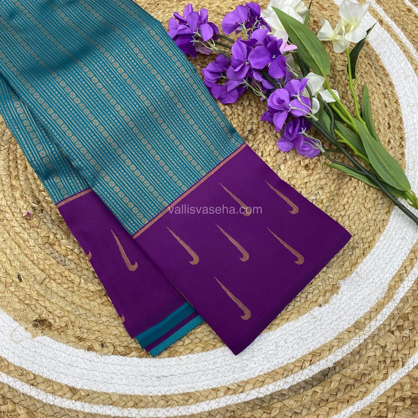 Kanchi Semi Silk - Ramar Blue with Purple - VVKSS001