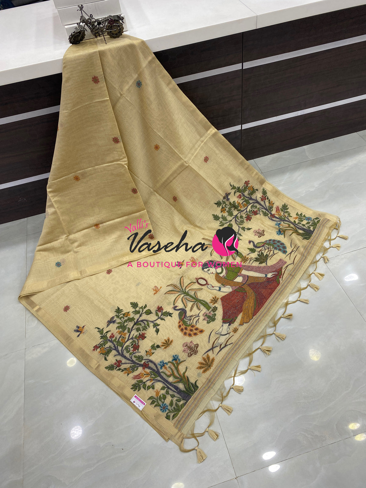 Muga Cotton Saree - Cream Shade - VVMCS002