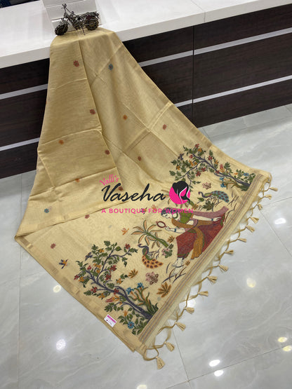 Muga Cotton Saree - Cream Shade - VVMCS002