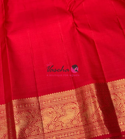 Pure Vintage Korvai Kanchipuram Silk Saree - Yellow & Red Combo - VVPS046