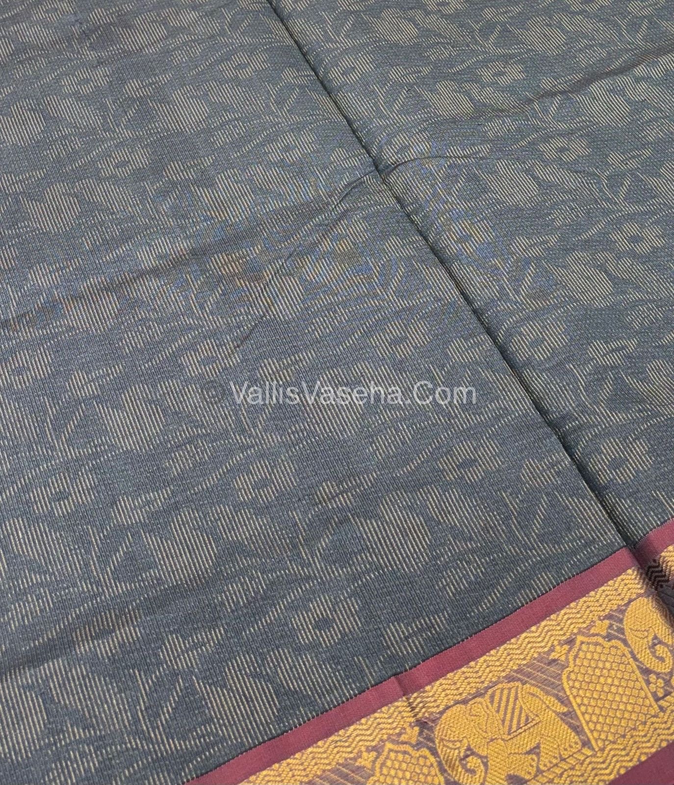 Semi Silk Cotton Saree - Grey With Reddish Maroon Shade - VVSSC007