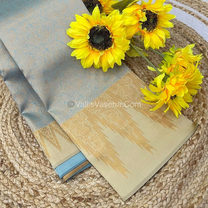 Kanchi Semi Silk  - Ice Blue with Cream - VVKSS003