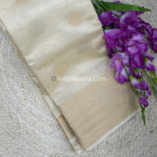 Semi Tussar Silk - Grand Pallu  - Cream Shade - VVSTS041