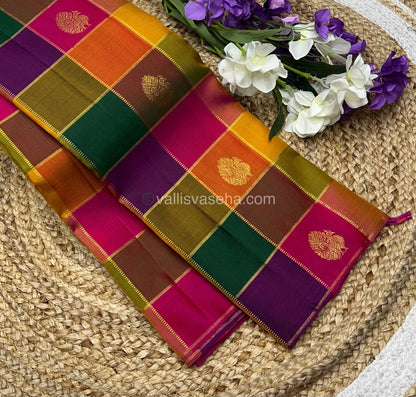 Pure Kanchipuram Silk Saree - Pazhum Pazhamum Checks - VVPS006