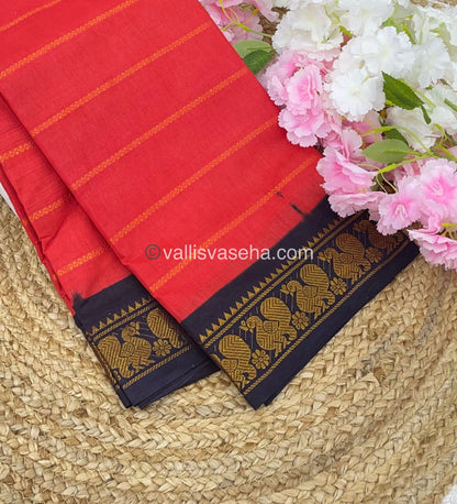 Sungudi Cotton Saree | Velthari Design -Peachish Red with Dark Navy Blue Shade - VVSCV001