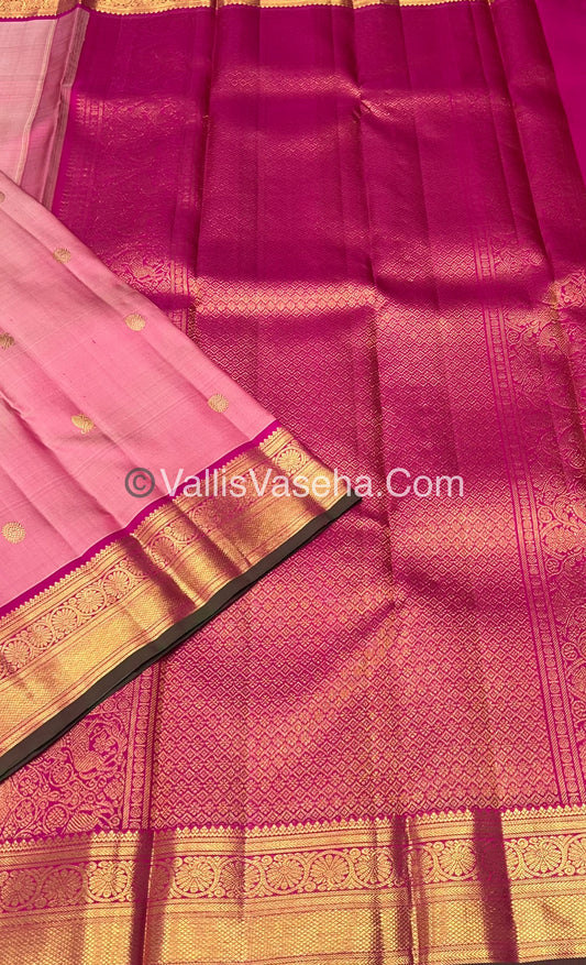 Pure Kanchipuram Silk Saree - Baby pink & Pink Combo - VVPS014