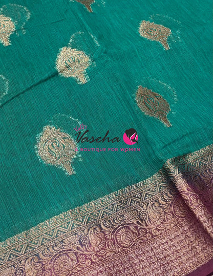 Bamboo Silk Saree - Ramar Green With Wine  - VVBSS019