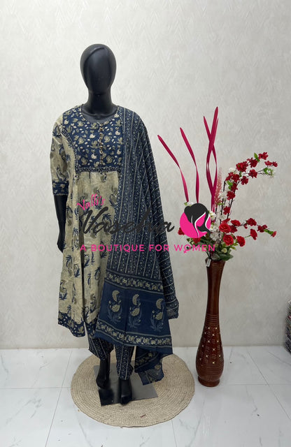 Ready Made - Anarkali - Salwar, Kameez & Duppatta(3pc)- Printed Cotton - VVAS012