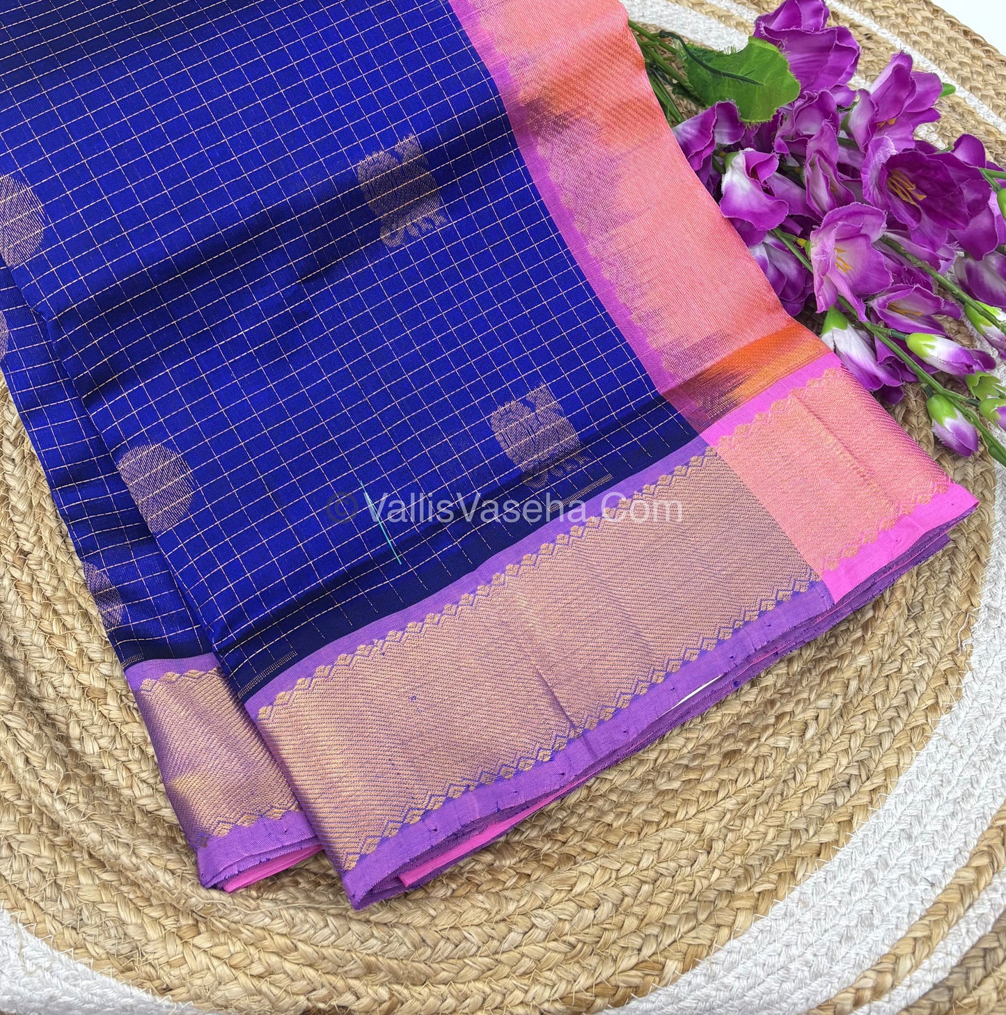 Pure Silk Cotton Saree - Mayil & Chakkaram Design - Pink With Peach Shade - VVMC002