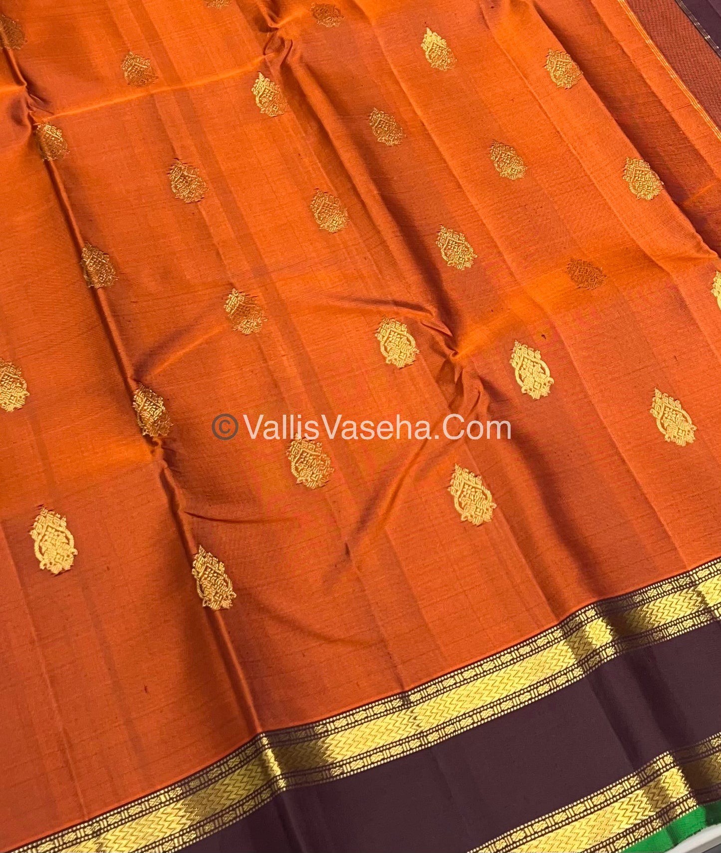 Pure Kanchipuram Silk Saree - Rust Orange & Brown Combo - VVPS014