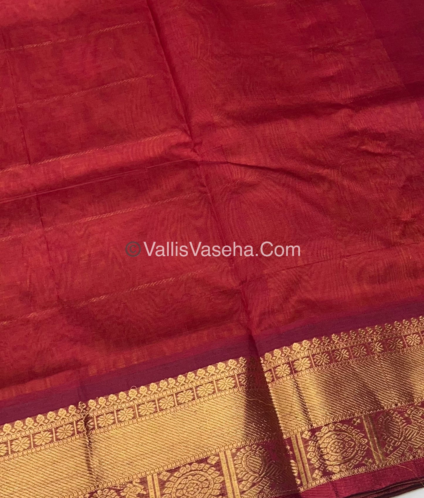 Pure Silk Cotton Saree - Mayil & Chakkaram Design - Dark Yellow & Red - VVMC001