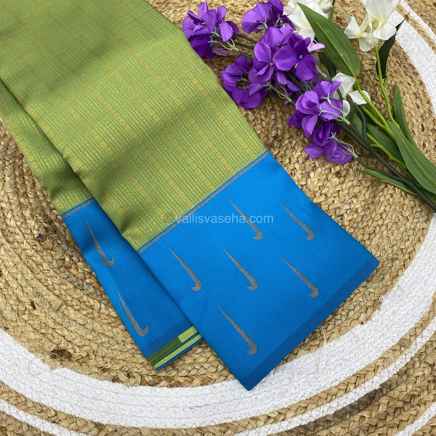 Kanchi Semi Silk - Light Green with Blue - VVKSS001