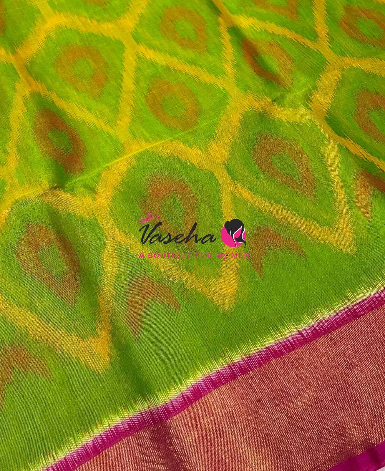 Pochampally Silk Cotton Saree - Green & Pink Shade - VVPPS001