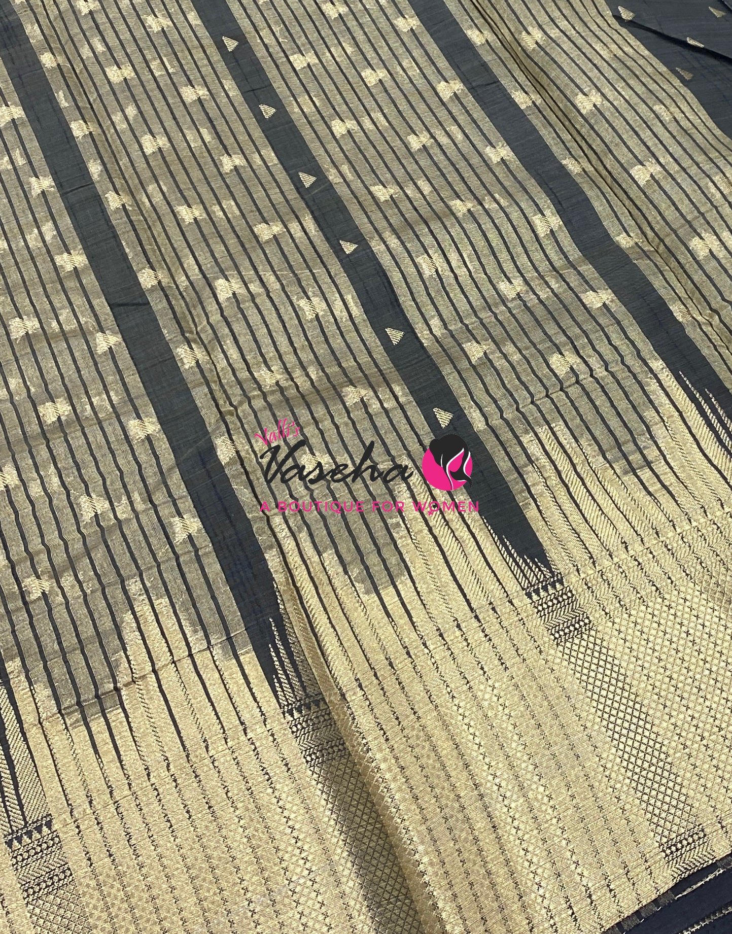 Semi Tussar Silk Saree | Black Shade |VVSTS054