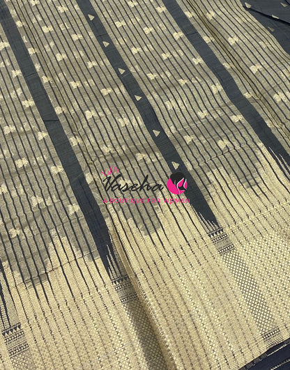 Semi Tussar Silk Saree | Black Shade |VVSTS054