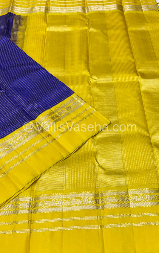 Pure Vintage Korvai Kanchipuram Silk Saree - Blue & Yellow Combo - VVPS006