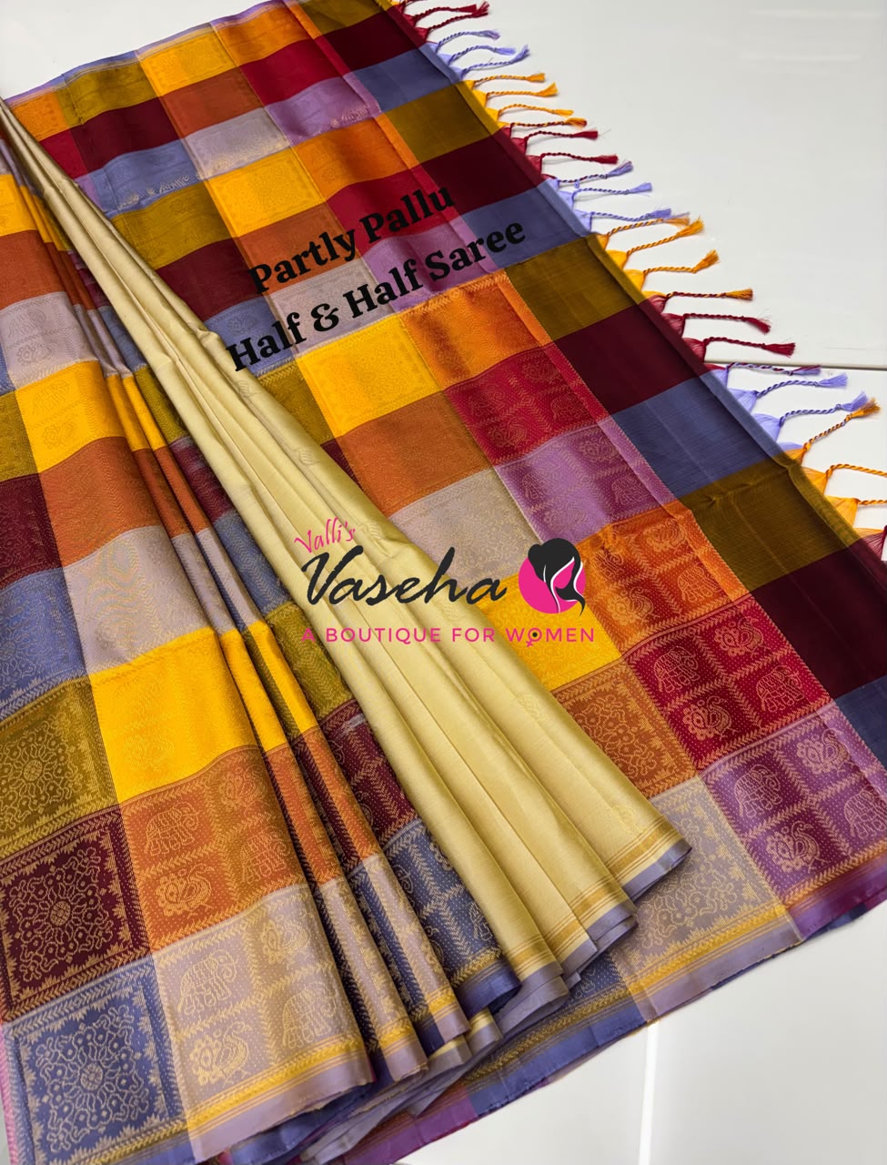 Pure Soft Silk Saree - Partly Pallu -  Half & Half Saree - VVPSS088