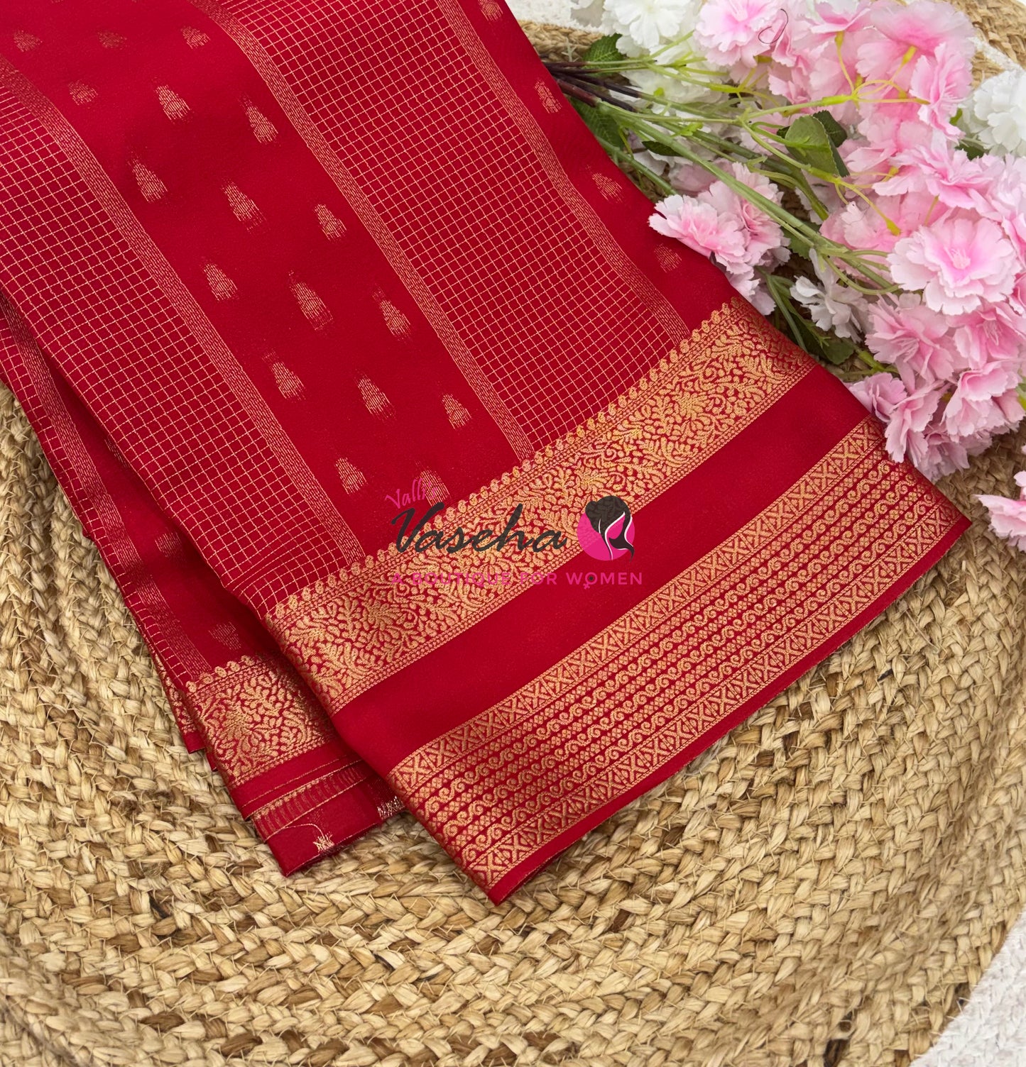 Semi Mysore Crepe Silk  - Red Shade - VVSMC004