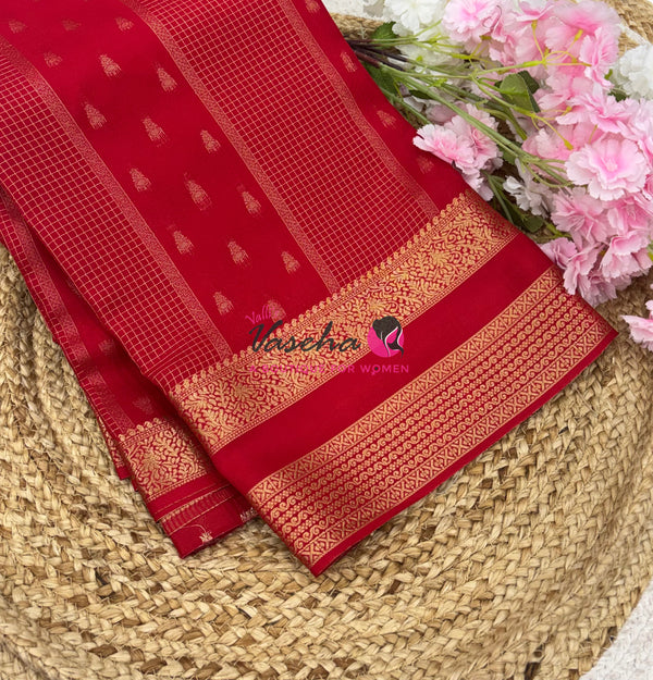 Semi Mysore Crepe Silk  - Red Shade - VVSMC004