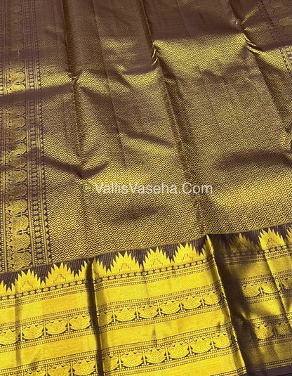 Pure Kanchipuram Silk Saree - Dark Rust Orange With Wine Brown Combo - VVPS012