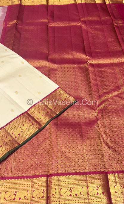 Pure Kanchipuram Silk Saree - Cream & Maroon/Green Combo - VVPS014