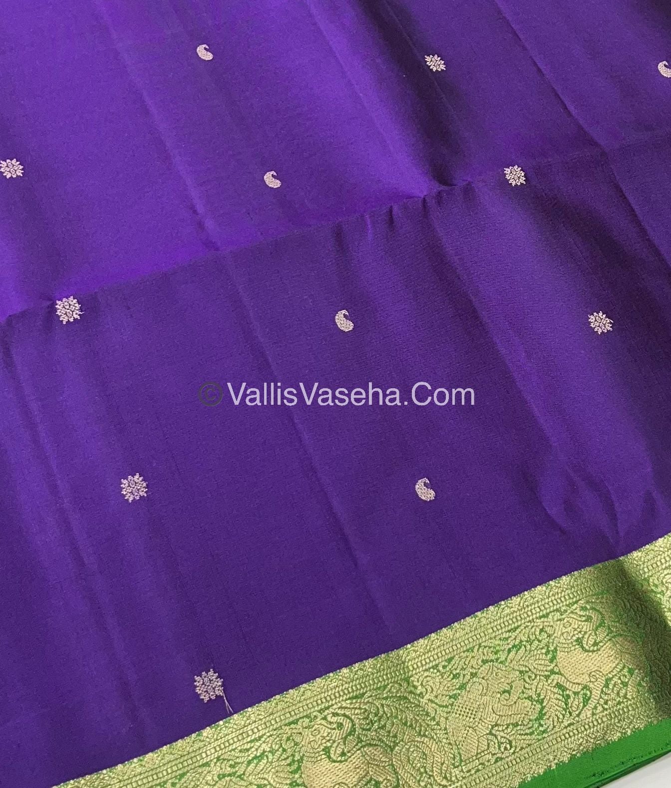 Pure Soft Silk Saree - Dark Purple & Green Combo - VVPSS048
