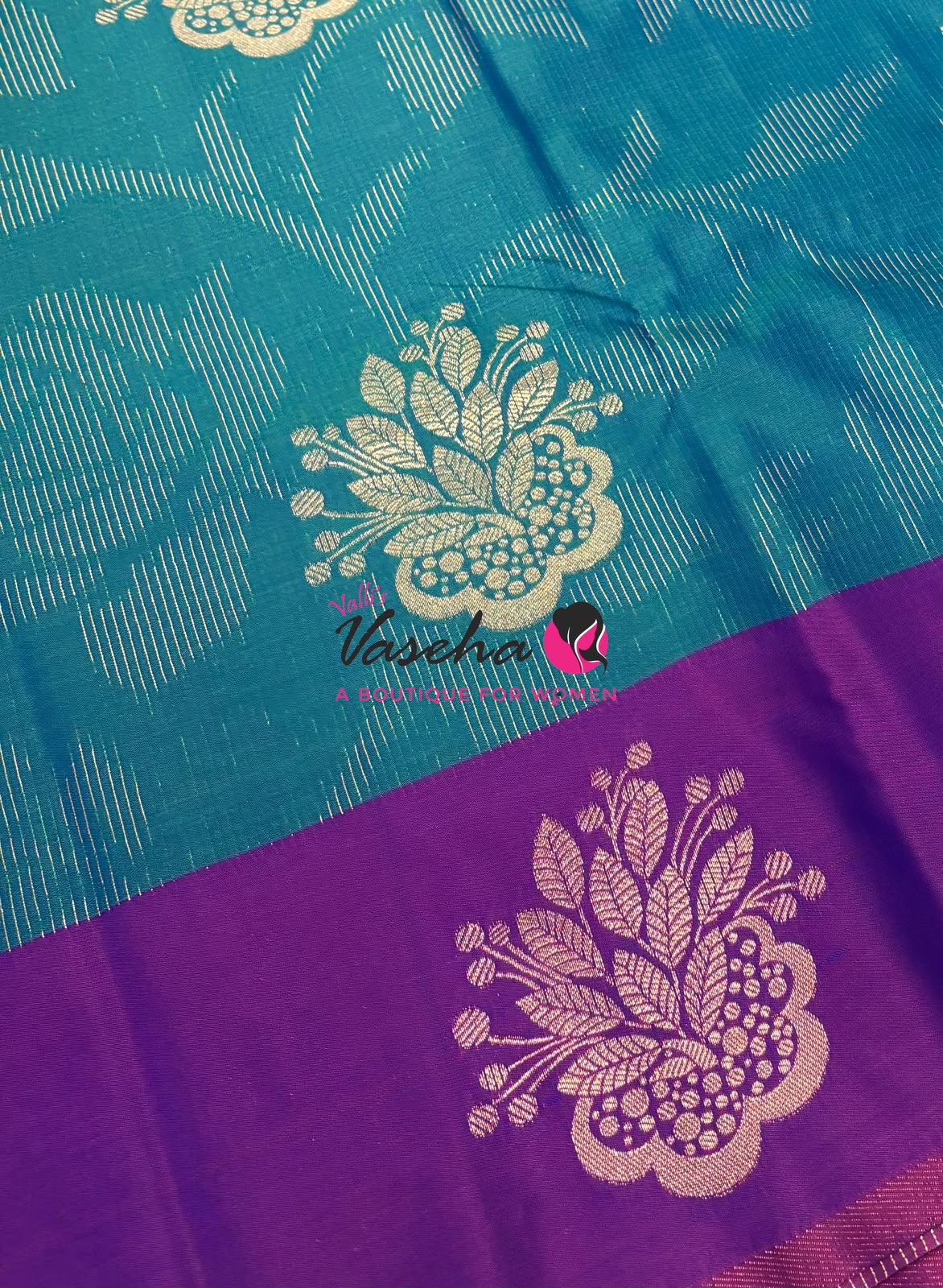 Semi Soft Silk - Peacock Blue With Purple  - VVSSS039